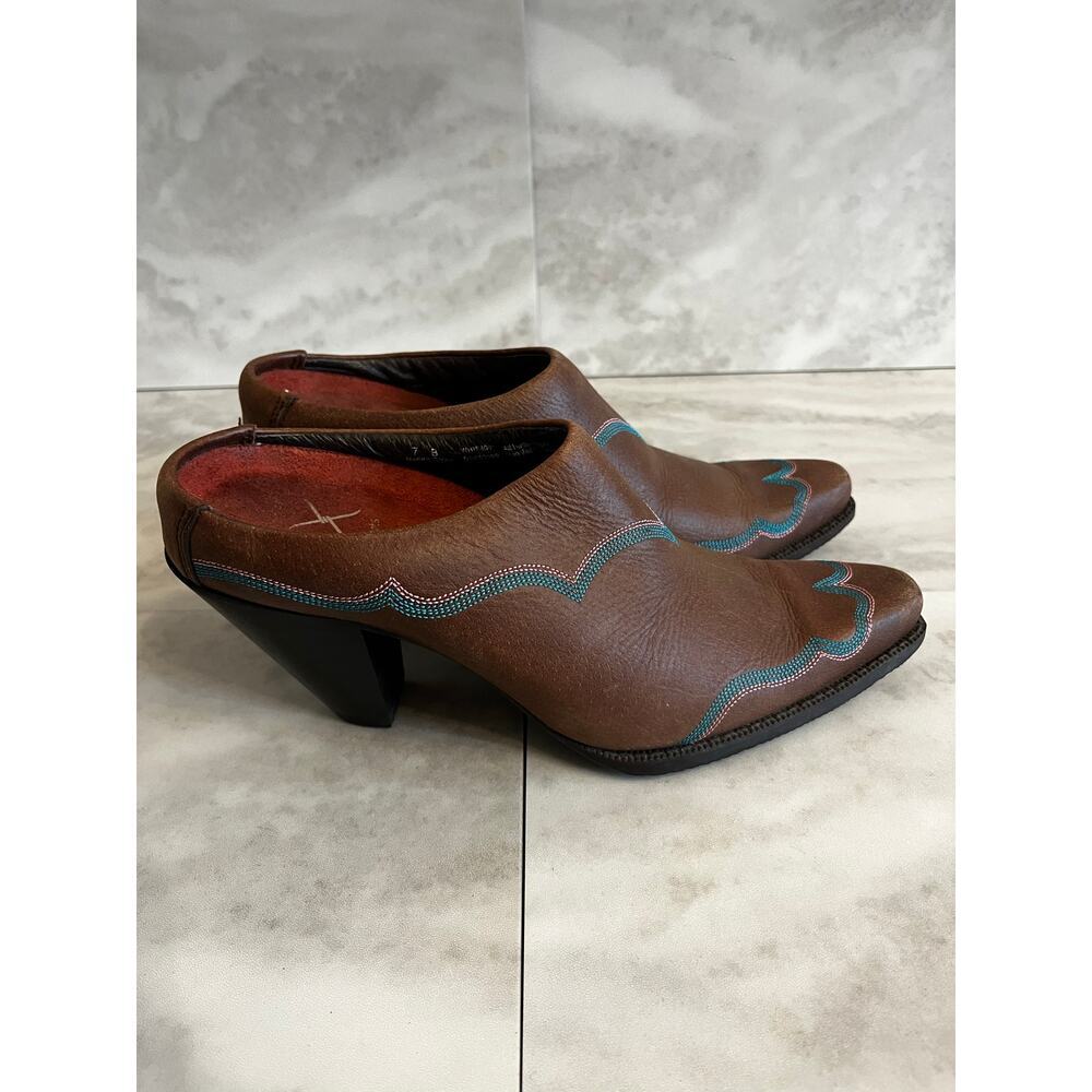 Twisted X Women’s Leather Cow Girl Mules Clogs size 7 B Block Heel Shoes